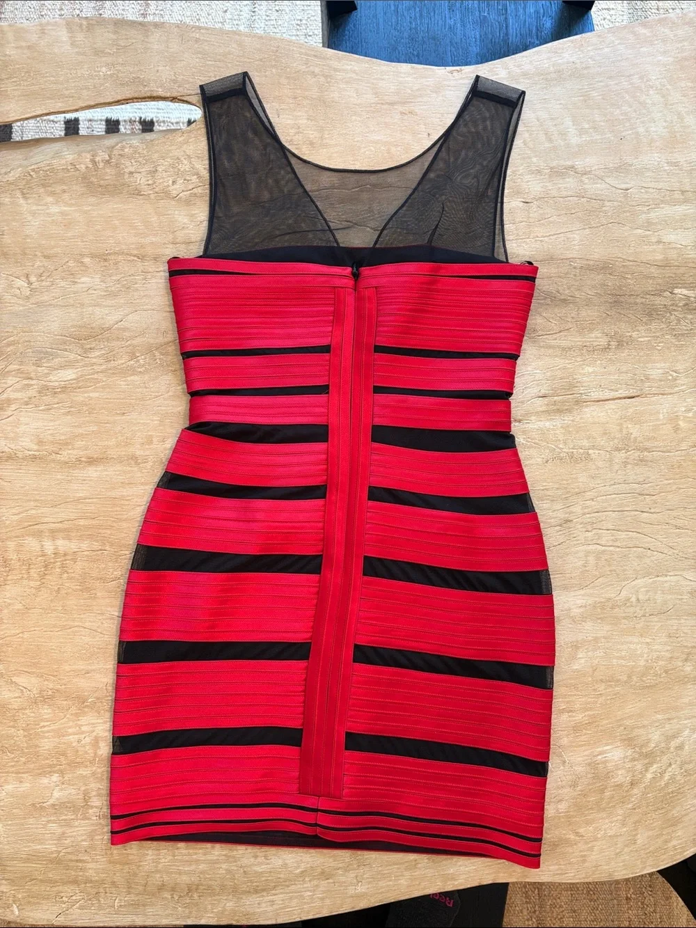 BCBGMaxAzria Red and Black Mesh Bandage Bodycon Dress Size 2